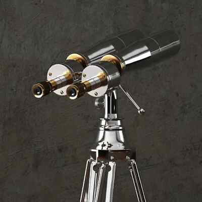 #ad 1920#x27; Century Nautical Naval Brass Victorian Binoculars with Nickel Tripod