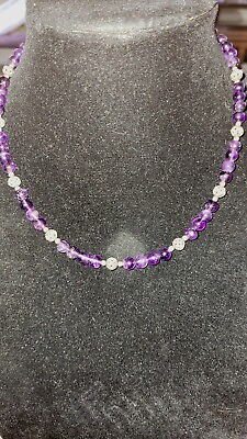 #ad Amethyst And Sterling Silver Beaded Necklace 18quot;