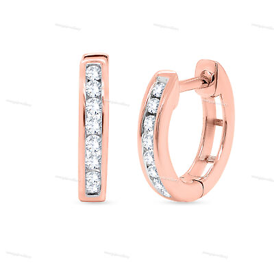 #ad 1 4Ct Round Certified Real H I2 Diamond Women Hoop Earring Solid 10K Rose Gold
