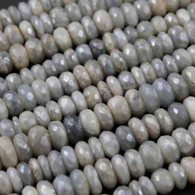 #ad 1 Strand Shaded Gray Moonstone Silver Coated Faceted Rondelles Roundel Beads
