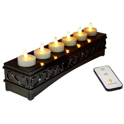 Luminara Rechargeable Moving Flame Flickering Tea Lights set W Timer Remote