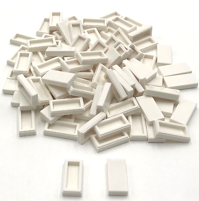 #ad Lego 100 New White 1 x 2 Flat Smooth Tiles Pieces