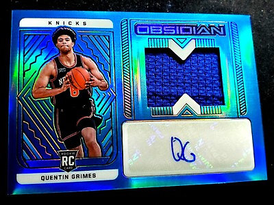 #ad 2021 22 Panini Obsidian Quentin Grimes Rookie Patch Auto Blue Flood 27 RC #226