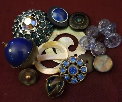 #ad Small Lot of Antique Buttons Blues Jewels