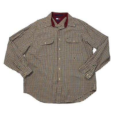 #ad Vintage Tommy Hilfiger Shirt Mens L Large Multi Gingham Button Up Long Sleeve