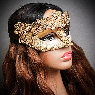#ad Women Sexy Crackle GOLD Brocade Masquerade Venetian Prom Ball Party Eye Mask
