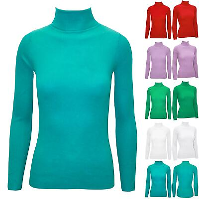 #ad Womens Polo High Neck Long Sleeve Sweater Ribbed Winter Ladies Pullover Jumper
