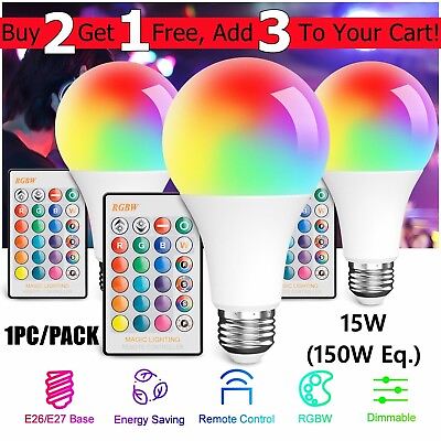 #ad A19 16 Color Changing Light Bulbs with Remote E26 E27 Dimmable LED Light Bulb