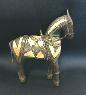 Antique Wood Carved Horse Figurine