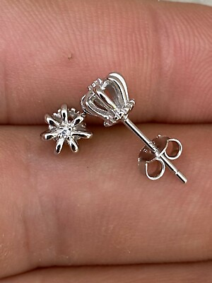 #ad Real Solid 925 Sterling Silver Crown Shape Earrings Small Solitaire Studs Girls