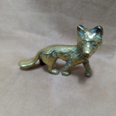 #ad Early Model Heavy Antique Solid Brass Looking Side Fox Paper Weight Gift Decor