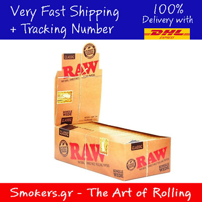 #ad 1 x Box Raw Classic Natural Unrefined Rolling Papers 50 Booklets in Box
