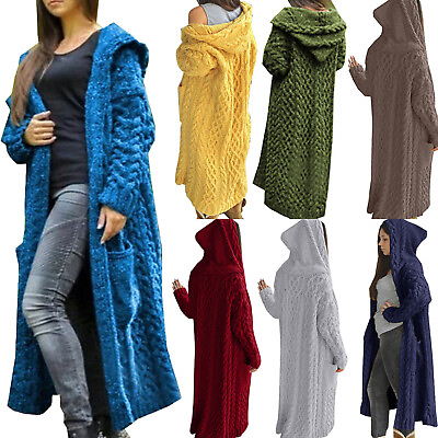 Women Chunky Knit Sweater Open Front Pocket Coat Long Cardigan Coat Tops Jacket❤