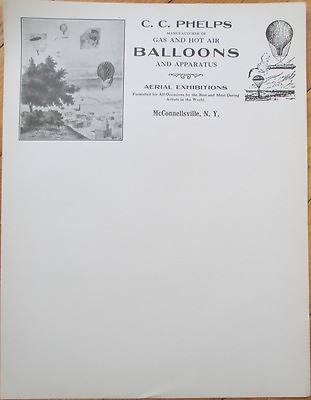 #ad Hot Air Balloon Super 1910 Aviation Letterhead CC Phelps McConnellsville NY