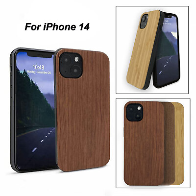 #ad For iPhone 14 Wood Case Hybrid Shockproof TPU Wooden Protector