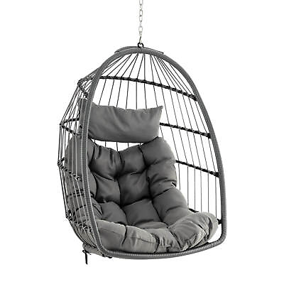 #ad Hanging Egg Chair Wicker Swing Hammock Chair w Head Pillow amp; Seat Cushion Gray