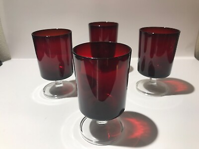 French Ruby Red Wine Glasses Luminarc Set of 4
