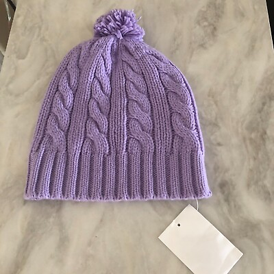 Lands#x27; End Womans Merino Wool Cable Hat DARK LAVENDER ONE SIZE