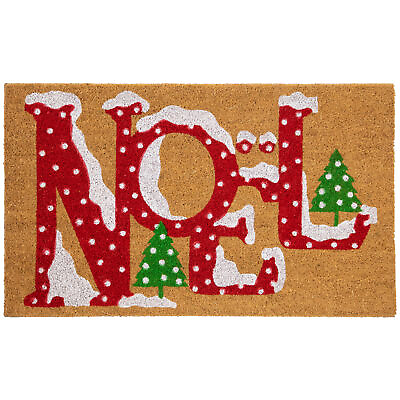 #ad Northlight Brown and Red quot;Noelquot; Natural Coir Outdoor Christmas Doormat 18quot; x 30quot;