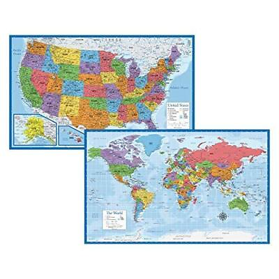 #ad #ad Laminated World Map amp; US Map Poster Set 18quot; x 29quot; Wall Chart Maps of the