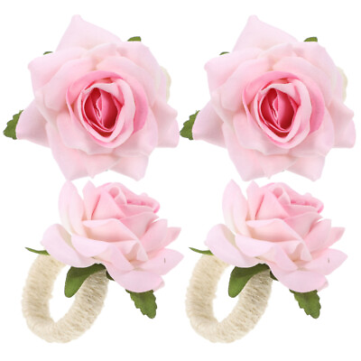 #ad 4 Pcs Rose Napkin Rings Silk Cloth Wedding Party Supplies Buckle Flower Holder