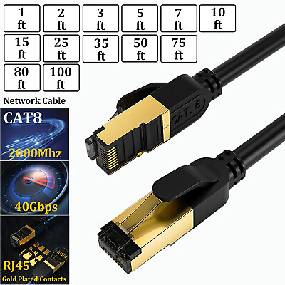 #ad #ad Cat 8 RJ45 Ethernet Cable Super Speed 40Gbps Patch LAN Network Gold Plated Lot