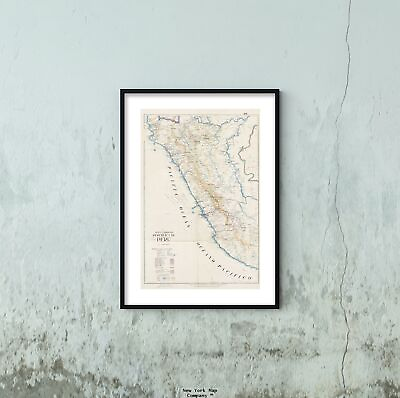 #ad 1916 Map of Peru Vintage Peru Map Peru Wall Art Peru Map Reproduction Vi