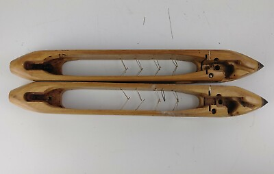 Set of 2 Vintage Antique Loom Wooden Shuttle Boat For Weaving 17quot; Missing Parts