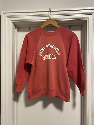 #ad Vintage 60s 70s Sun Faded Red Raglan Crewneck Sweatshirt Size Medium