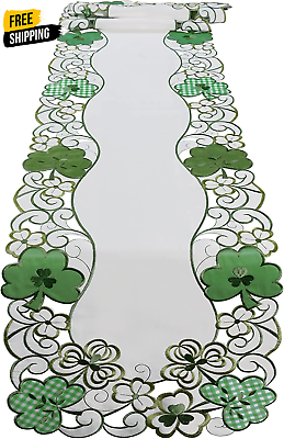 #ad Embroidered Irish Clover Table Runners for St. Patrick’S Day Applique and Cutwo