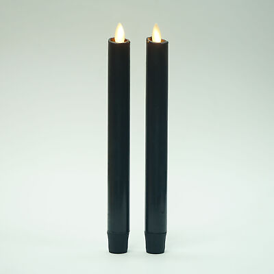 Set of 2 Luminara Flameless Wax Taper Candles Black Moving Wick 8inch for Decor