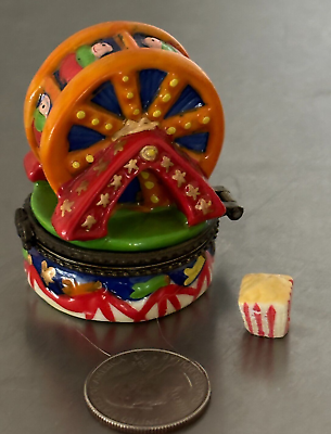 #ad VNTG Hinged Trinket Box FERRIS WHEEL Carnival w Popcorn Trinket Token Charm