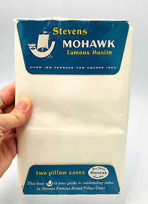 Vintage Stevens Mohawk Set of Two Pillow Cases Fine Muslin White 42quot;x36quot; NOS