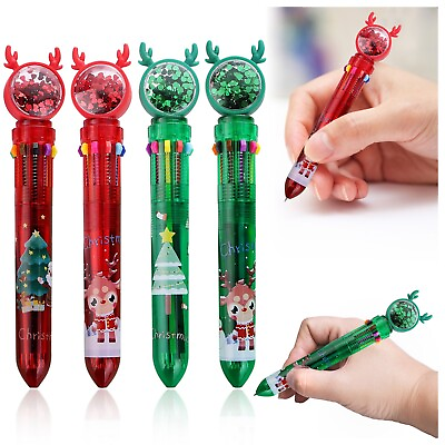 #ad 10 Colors Christmas Themed Ballpoint Pens Colorful Retractable Push Ballpoint