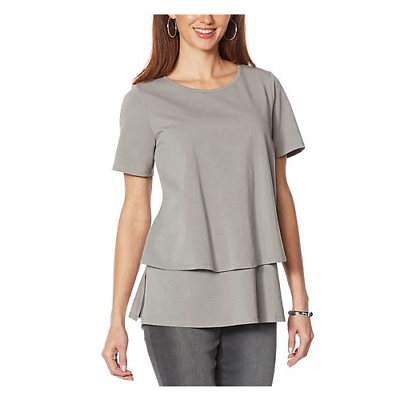 DG2 by Diane Gilman Short Sleeve Easy Knit Top Fashion Color GRAY 1X 779659