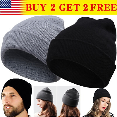 Beanie Hat Cap Solid Plain Knit Ski Skull Cuff Winter Warm Slouchy For Men Women