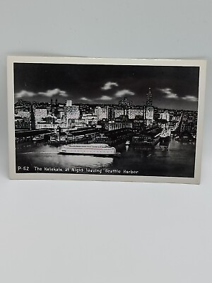#ad Vtg 1930s 1950s The Kalakala At Night Seattle Harbor Real Photo Postcard C1