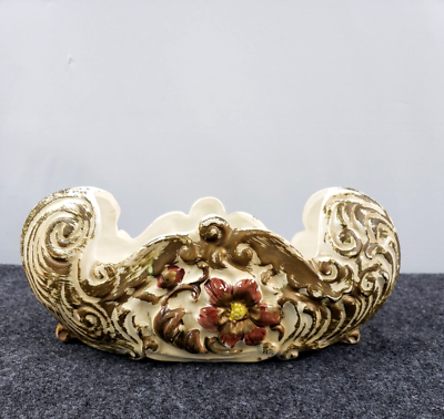 #ad Vintage Ceramic planter ornate by Acson Japan Gold scroll floral 10in foil label