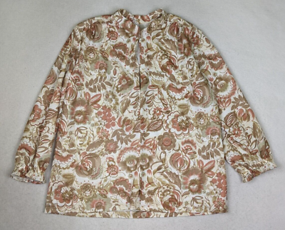 #ad #ad VINTAGE 70s WOMEN#x27;S BROWN FLORAL PRINT 3 4 SLEEVE BLOUSE TOP SIZE L