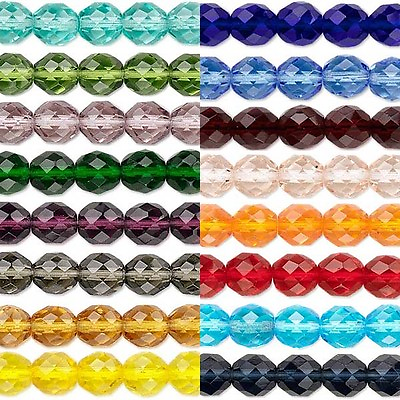50 Transparent Czech Glass Round Faceted Fire Polished Beads In Sizes Small Big