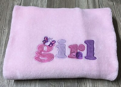 #ad NUBY Fleece Pink “girl” Baby Security Blanket Snail Butterfly Soft 29x37 F4