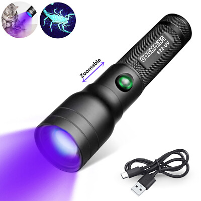 #ad Zoom 395nm UV Light Blacklight Rechargeable Tactical LED Flashlight 18650 Lamp