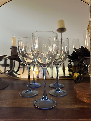#ad #ad 5 Vintage Luminarc France Light Blue Stem Crystal 7.75 inch Wine Glass