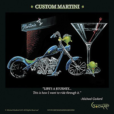 Custom Martini by Michael Godard Art Print Motorcycle Cocktail Bar Poster 12x12