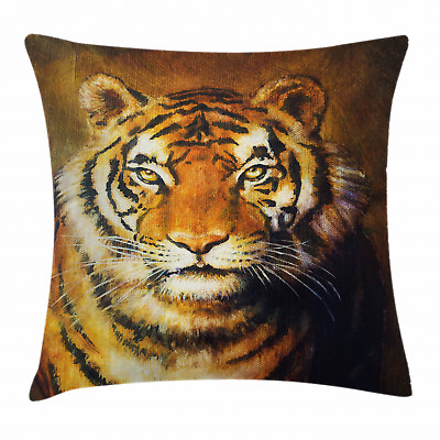 Tiger Throw Pillow Case Oil Painting Style Animal Square Cushion Cover 16 Inches