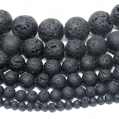 #ad Natural Lava Stone Volcano Beads Round 4mm 6mm 8mm 10mm 12mm 14mm 15.5quot; Strand