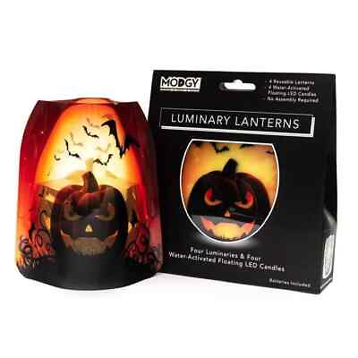#ad Modgy Luminary Lanterns 4ct Reusable Unbreakable HALLOWEEN JACK O#x27;LANTERN