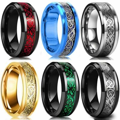 Mens womens Stainless Steel Dragon Band Ring Crystal Rings Silver Color Jewelry