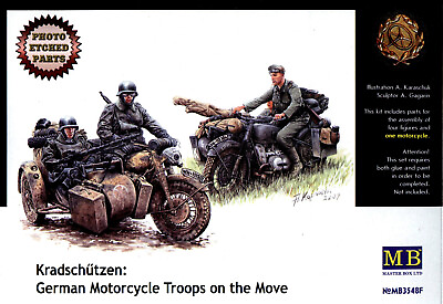 #ad Master Box MB 1 35 3548F WWII German Motorcycle Troops 1 Bike and 4 Figures