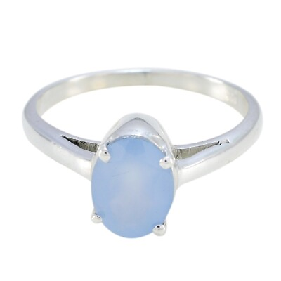Blue Chalcedony Fine Silver Ring Genuine Jewelry For Black Friday Gift US